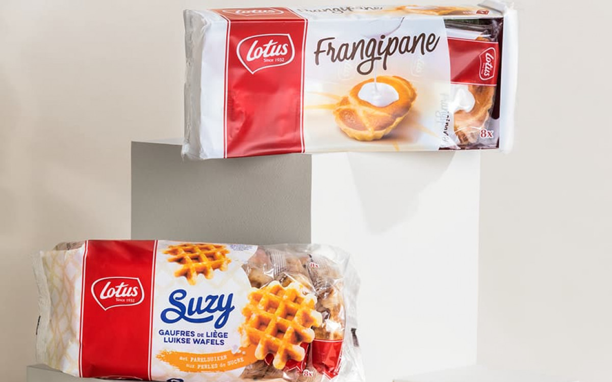 Lotus Frangipane and Suzy Waffles package shot