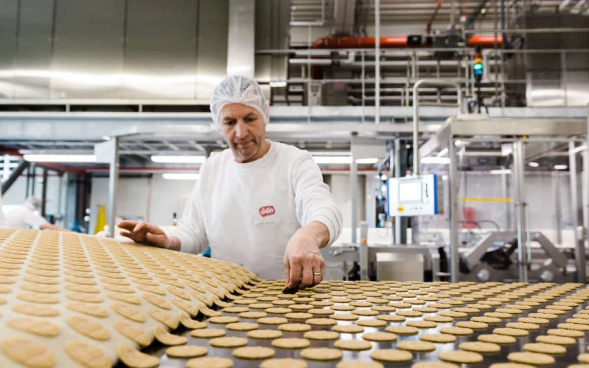 Production of the sandwich cookie in the factory